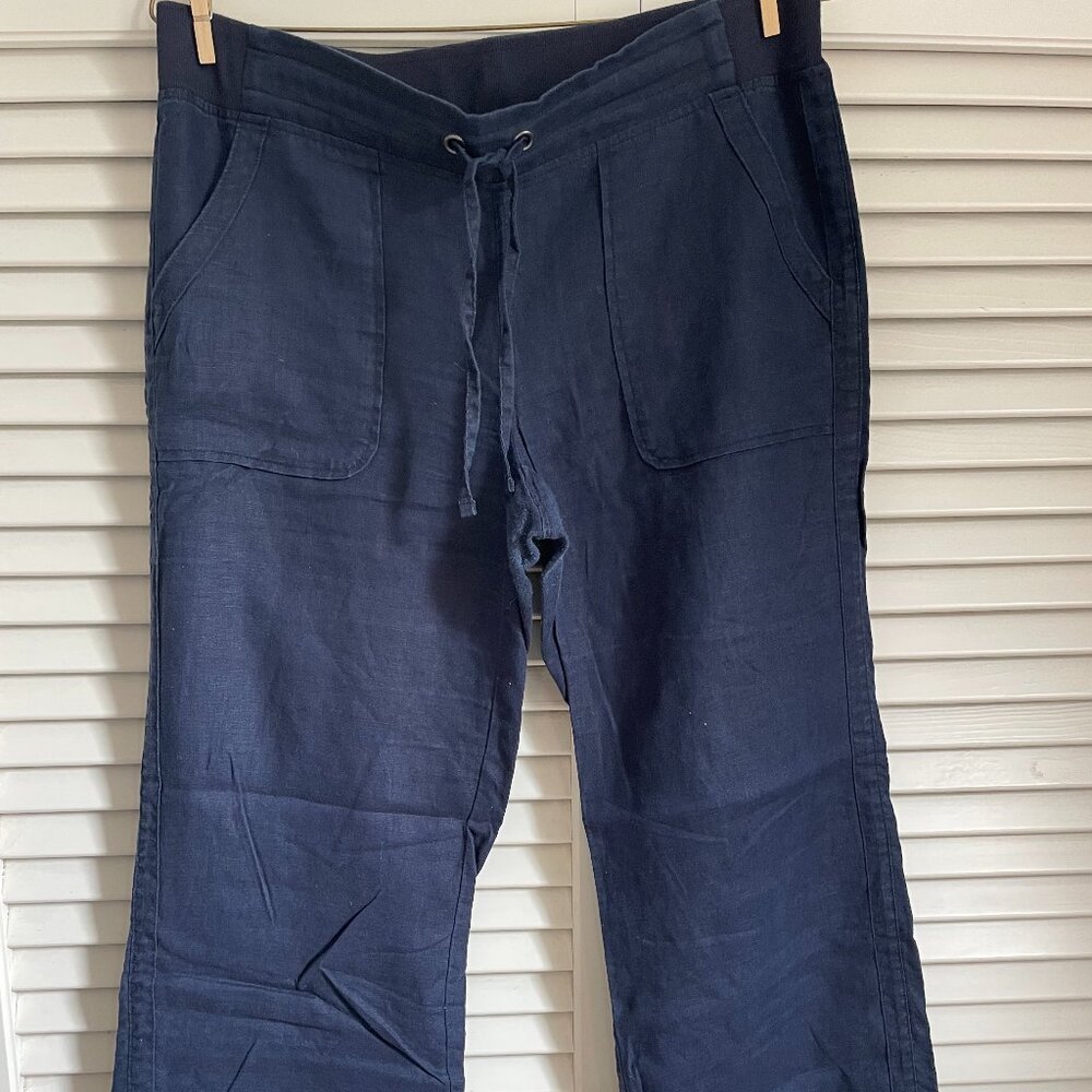 Athleta navy linen drawstring pants size 12P